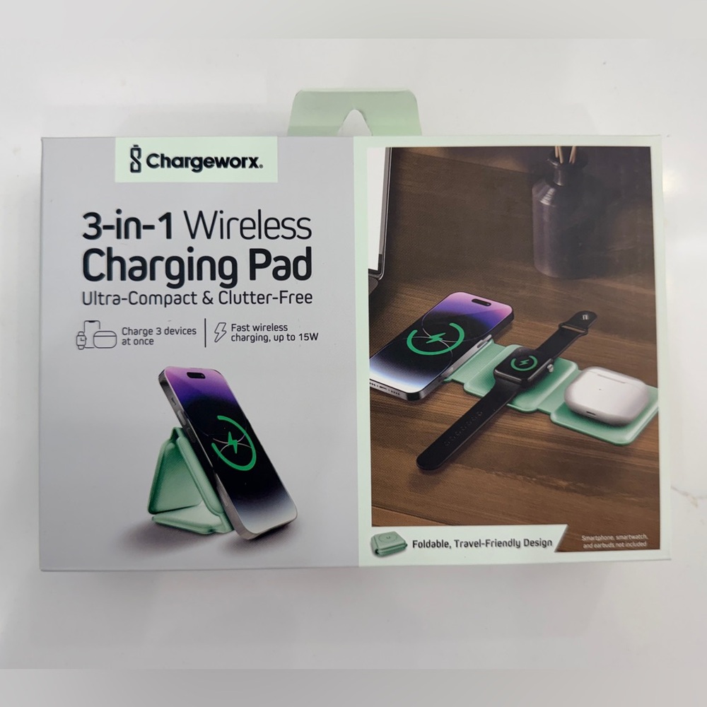 Chargeworx 3-in-1 Wireless Charging Pad - Phone, Watch & Airpod charger